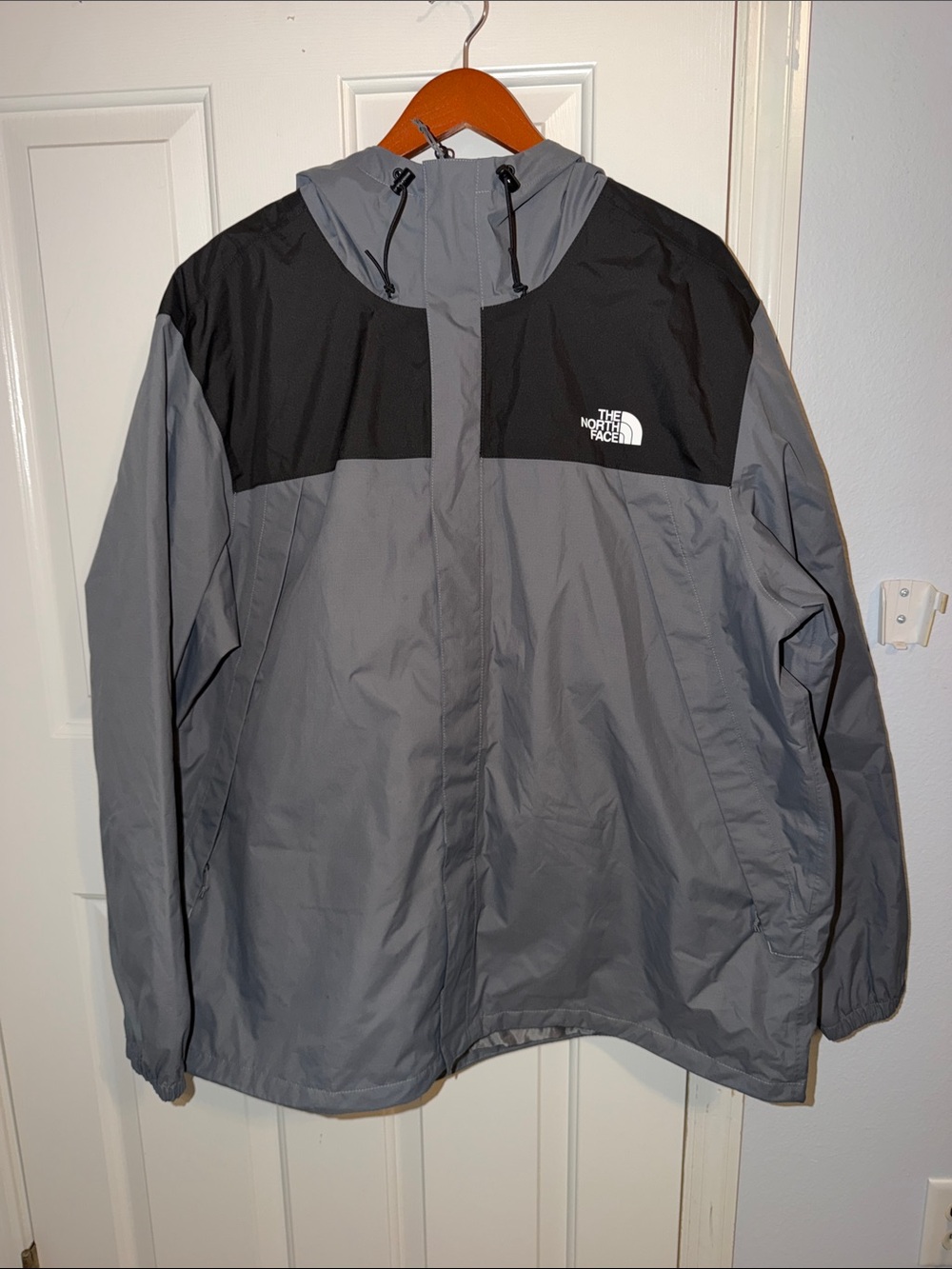 The North Face Gray and Black Hooded Rain Jacket